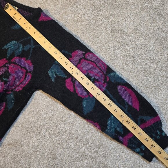 Koret Career VTG Sweater Pullover Colorful Floral Acrylic Nylon Black Women's L - Picture 6 of 11
